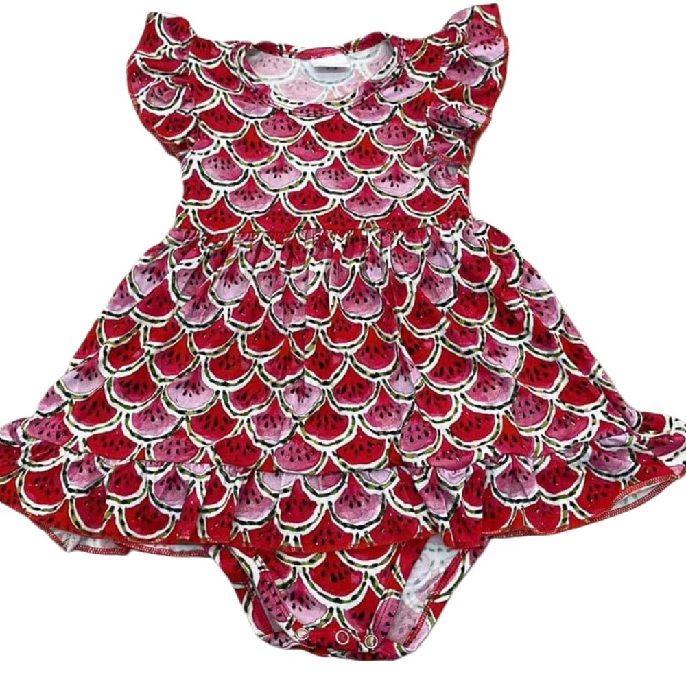 Watermelon Mermaid Summer Bamboo Twirl Dress / Skirted Bodysuit